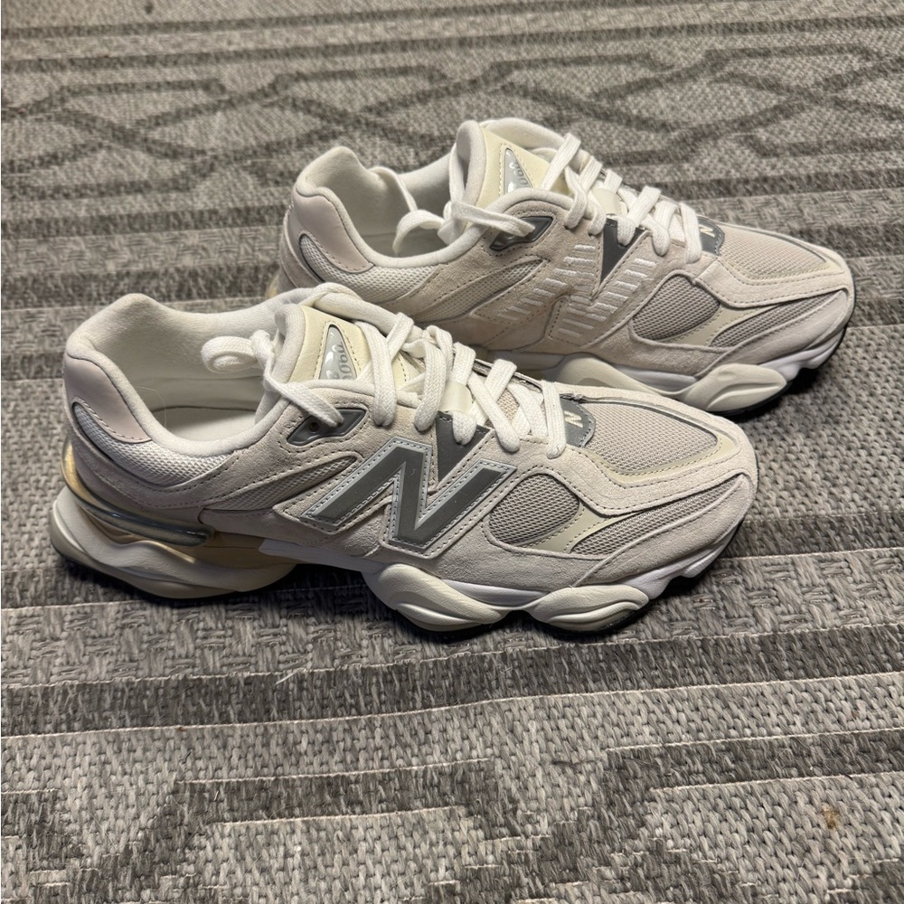 New Balance Cream and Gray 9060s Athletic Shoes